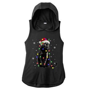 Black Cat Christmas Lights Santa Funny Cat Dad Mom Xmas Gift Ladies PosiCharge Tri-Blend Wicking Draft Hoodie Tank