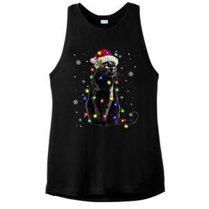 Black Cat Christmas Lights Santa Funny Cat Dad Mom Xmas Gift Ladies PosiCharge Tri-Blend Wicking Tank