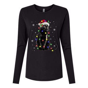 Black Cat Christmas Lights Santa Funny Cat Dad Mom Xmas Gift Womens Cotton Relaxed Long Sleeve T-Shirt