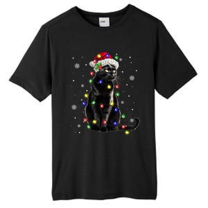 Black Cat Christmas Lights Santa Funny Cat Dad Mom Xmas Gift Tall Fusion ChromaSoft Performance T-Shirt