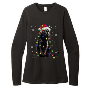 Black Cat Christmas Lights Santa Funny Cat Dad Mom Xmas Gift Womens CVC Long Sleeve Shirt