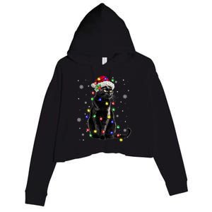 Black Cat Christmas Lights Santa Funny Cat Dad Mom Xmas Gift Crop Fleece Hoodie