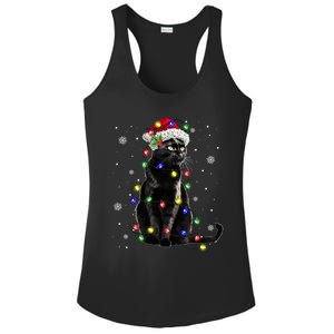 Black Cat Christmas Lights Santa Funny Cat Dad Mom Xmas Gift Ladies PosiCharge Competitor Racerback Tank