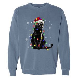 Black Cat Christmas Lights Santa Funny Cat Dad Mom Xmas Gift Garment-Dyed Sweatshirt