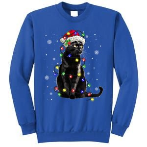 Black Cat Christmas Lights Santa Funny Cat Dad Mom Xmas Gift Sweatshirt