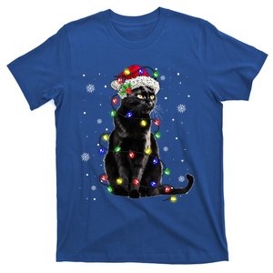 Black Cat Christmas Lights Santa Funny Cat Dad Mom Xmas Gift T-Shirt