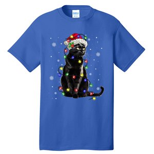 Black Cat Christmas Lights Santa Funny Cat Dad Mom Xmas Gift Tall T-Shirt