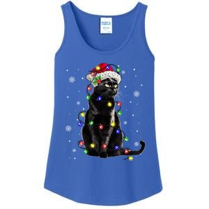 Black Cat Christmas Lights Santa Funny Cat Dad Mom Xmas Gift Ladies Essential Tank