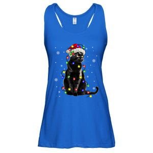 Black Cat Christmas Lights Santa Funny Cat Dad Mom Xmas Gift Ladies Essential Flowy Tank