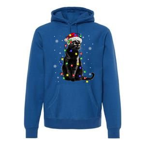 Black Cat Christmas Lights Santa Funny Cat Dad Mom Xmas Gift Premium Hoodie