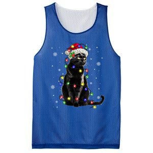 Black Cat Christmas Lights Santa Funny Cat Dad Mom Xmas Gift Mesh Reversible Basketball Jersey Tank