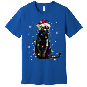 Black Cat Christmas Lights Santa Funny Cat Dad Mom Xmas Gift Premium T-Shirt