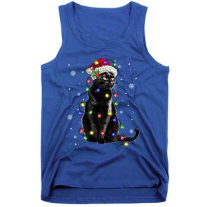 Black Cat Christmas Lights Santa Funny Cat Dad Mom Xmas Gift Tank Top