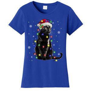 Black Cat Christmas Lights Santa Funny Cat Dad Mom Xmas Gift Women's T-Shirt