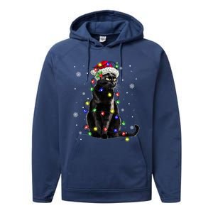 Black Cat Christmas Lights Santa Funny Cat Dad Mom Xmas Gift Performance Fleece Hoodie