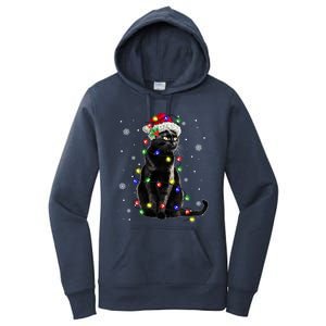 Black Cat Christmas Lights Santa Funny Cat Dad Mom Xmas Gift Women's Pullover Hoodie