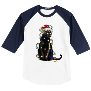 Black Cat Christmas Lights Santa Funny Cat Dad Mom Xmas Gift Baseball Sleeve Shirt