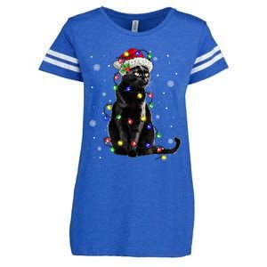 Black Cat Christmas Lights Santa Funny Cat Dad Mom Xmas Gift Enza Ladies Jersey Football T-Shirt