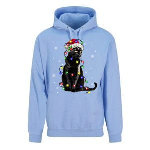 Black Cat Christmas Lights Santa Funny Cat Dad Mom Xmas Gift Unisex Surf Hoodie