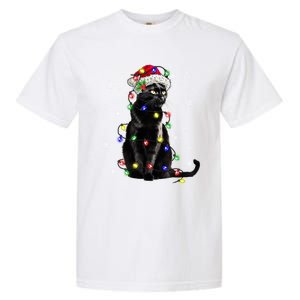 Black Cat Christmas Lights Santa Funny Cat Dad Mom Xmas Gift Garment-Dyed Heavyweight T-Shirt