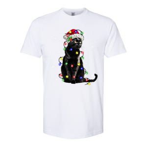 Black Cat Christmas Lights Santa Funny Cat Dad Mom Xmas Gift Softstyle CVC T-Shirt