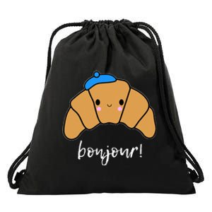 Bonjour Cute CroissanGift Idea For France Trip Drawstring Bag