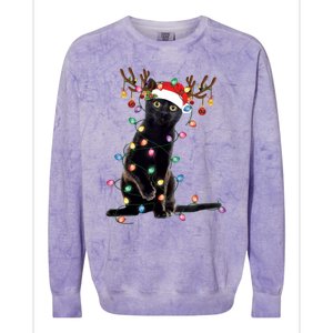 Black Cat Christmas Lights Santa Funny Cat Dad Mom Xmas Funny Gift Colorblast Crewneck Sweatshirt