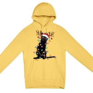 Black Cat Christmas Lights Santa Funny Cat Dad Mom Xmas Funny Gift Premium Pullover Hoodie