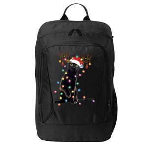 Black Cat Christmas Lights Santa Funny Cat Dad Mom Xmas Funny Gift City Backpack