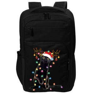 Black Cat Christmas Lights Santa Funny Cat Dad Mom Xmas Funny Gift Impact Tech Backpack