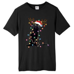 Black Cat Christmas Lights Santa Funny Cat Dad Mom Xmas Funny Gift Tall Fusion ChromaSoft Performance T-Shirt