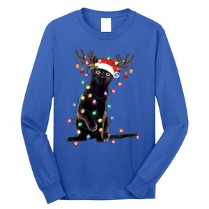 Black Cat Christmas Lights Santa Funny Cat Dad Mom Xmas Funny Gift Long Sleeve Shirt