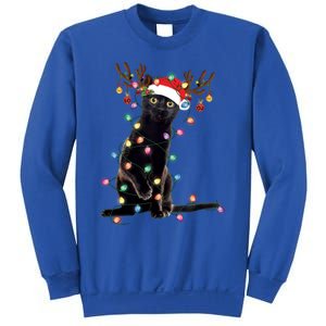 Black Cat Christmas Lights Santa Funny Cat Dad Mom Xmas Funny Gift Sweatshirt