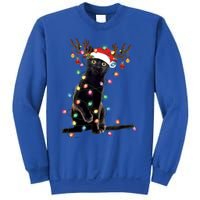 Black Cat Christmas Lights Santa Funny Cat Dad Mom Xmas Funny Gift Sweatshirt