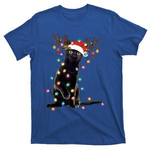 Black Cat Christmas Lights Santa Funny Cat Dad Mom Xmas Funny Gift T-Shirt