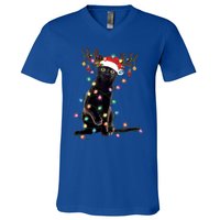 Black Cat Christmas Lights Santa Funny Cat Dad Mom Xmas Funny Gift V-Neck T-Shirt