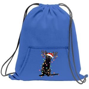 Black Cat Christmas Lights Santa Funny Cat Dad Mom Xmas Funny Gift Sweatshirt Cinch Pack Bag