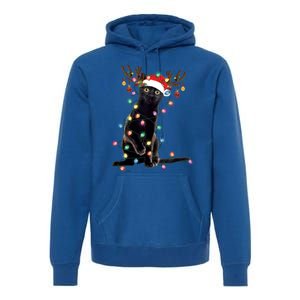 Black Cat Christmas Lights Santa Funny Cat Dad Mom Xmas Funny Gift Premium Hoodie