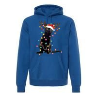 Black Cat Christmas Lights Santa Funny Cat Dad Mom Xmas Funny Gift Premium Hoodie