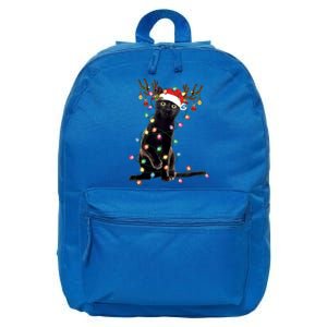 Black Cat Christmas Lights Santa Funny Cat Dad Mom Xmas Funny Gift 16 in Basic Backpack