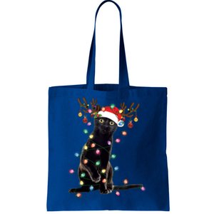 Black Cat Christmas Lights Santa Funny Cat Dad Mom Xmas Funny Gift Tote Bag