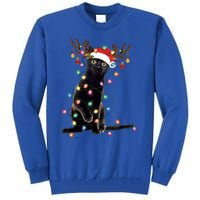 Black Cat Christmas Lights Santa Funny Cat Dad Mom Xmas Funny Gift Tall Sweatshirt