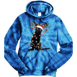 Black Cat Christmas Lights Santa Funny Cat Dad Mom Xmas Funny Gift Tie Dye Hoodie