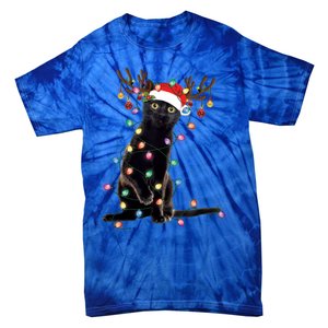 Black Cat Christmas Lights Santa Funny Cat Dad Mom Xmas Funny Gift Tie-Dye T-Shirt