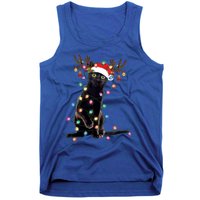 Black Cat Christmas Lights Santa Funny Cat Dad Mom Xmas Funny Gift Tank Top