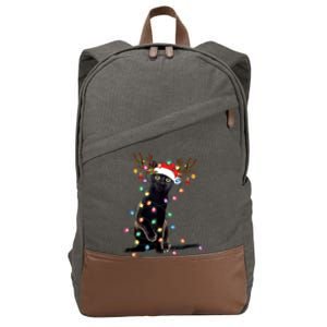 Black Cat Christmas Lights Santa Funny Cat Dad Mom Xmas Funny Gift Cotton Canvas Backpack