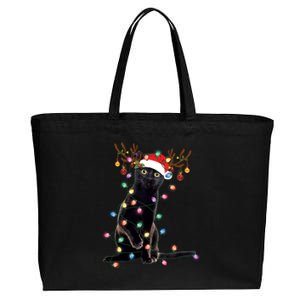 Black Cat Christmas Lights Santa Funny Cat Dad Mom Xmas Funny Gift Cotton Canvas Jumbo Tote