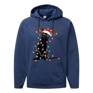 Black Cat Christmas Lights Santa Funny Cat Dad Mom Xmas Funny Gift Performance Fleece Hoodie