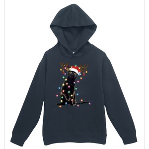 Black Cat Christmas Lights Santa Funny Cat Dad Mom Xmas Funny Gift Urban Pullover Hoodie