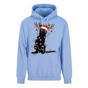 Black Cat Christmas Lights Santa Funny Cat Dad Mom Xmas Funny Gift Unisex Surf Hoodie